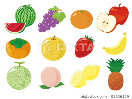 水果（西瓜、葡萄、橘子、蘋果、柿子、梨、草莓、香蕉、甜瓜、桃、檸檬、菠蘿） 93636169