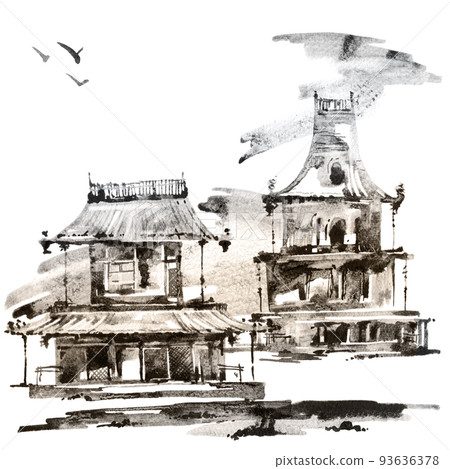 Watercolor architecture sketch 93636378