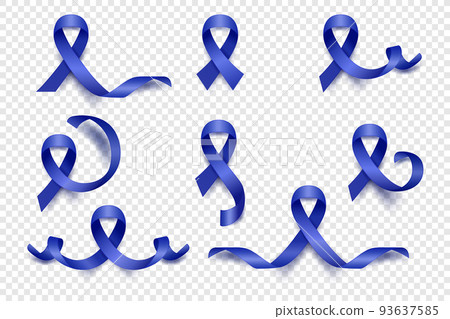 Vector 3d Realistic Dark Blue Ribbon Set. Colon Cancer Awareness Symbol Closeup. Cancer Ribbon Template. World Colon Cancer Day Concept 93637585