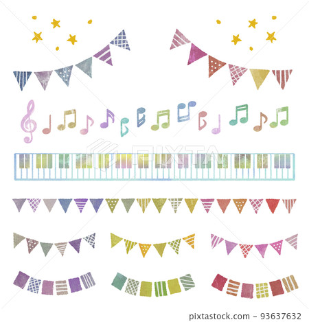 Musical notes and garland (hand-drawn style) Musical notes and garland (hand-drawn style) 93637632