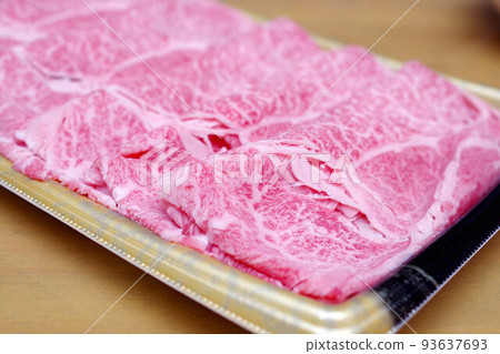 Thinly sliced marbled wagyu beef Thinly sliced marbled wagyu beef 93637693