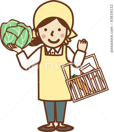 A woman in an apron holding a shopping basket... - Stock Illustration ...