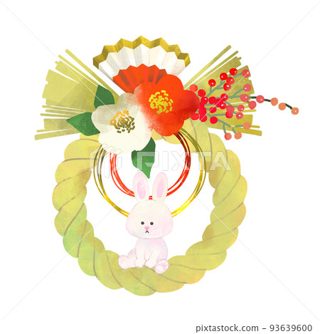 Shimenawa 和兔子插畫新年裝飾兔年 Shimenawa 和兔子插畫新年裝飾兔年 93639600