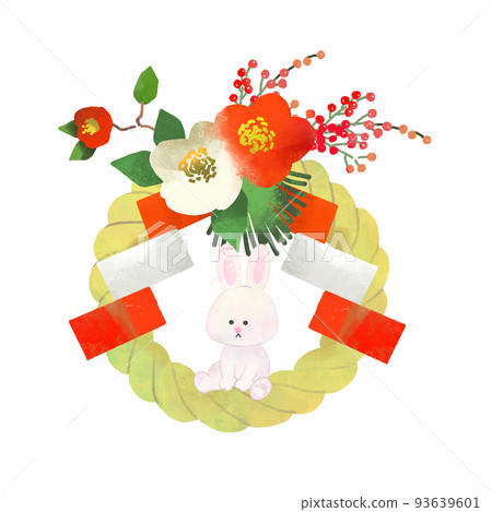 Shimenawa 和兔子插畫新年裝飾兔年 Shimenawa 和兔子插畫新年裝飾兔年 93639601