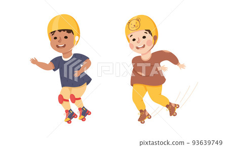 Little Boy in Helmet on Roller Skates in Skate Park Having Fun and Enjoying Recreational Activity Vector Set Little Boy in Helmet on Roller Skates in Skate Park Having Fun and Enjoying Recreational Activity Vector Set 93639749