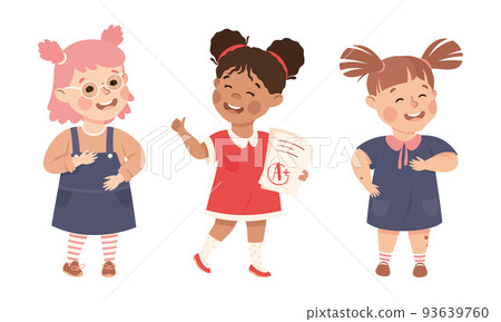 Little Girl Standing and Talking to Somebody Engaged in Friendly Communication Vector Set 93639760