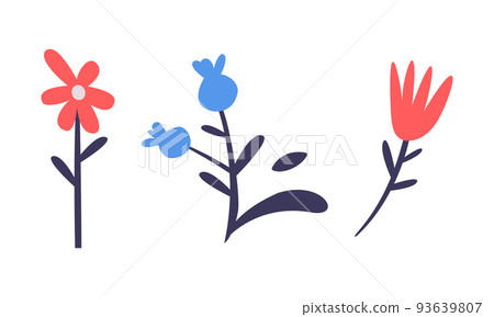 Flowers on Stalk as Planet and Nature Conservation Attribute Vector Set Flowers on Stalk as Planet and Nature Conservation Attribute Vector Set 93639807