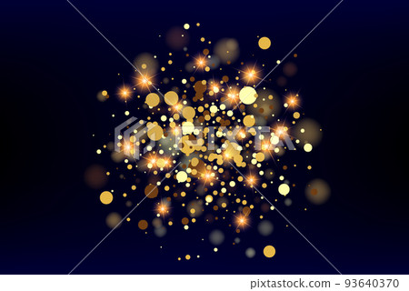 Shiny gold, gold dust scattering, gold dust bokeh on black background, festive magical poster design 93640370