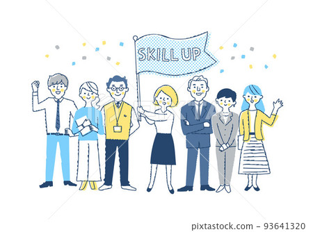 A woman holding a flag and several business men and women A woman holding a flag and several business men and women 93641320