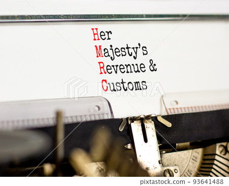HMRC her majestys revenue and customs symbol. Concept words HMRC her majestys revenue and customs typed on the retro old typewriter. Business HMRC revenue and customs concept. Copy space. HMRC her majestys revenue and customs symbol. Concept words HMRC her majestys revenue and customs typed on the retro old typewriter. Business HMRC revenue and customs concept. Copy space. 93641488