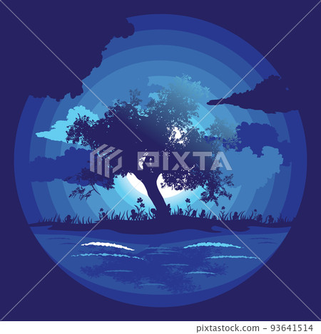 Night landscape with tree silhouette Night landscape with tree silhouette 93641514