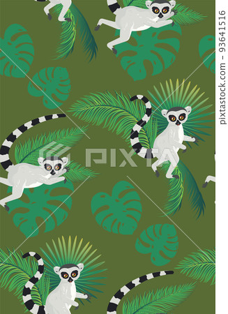 Lemur and tropic leaves pattern Lemur and tropic leaves pattern 93641516