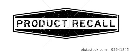 Grunge black product recall word hexagon rubber seal stamp on white background 93641845