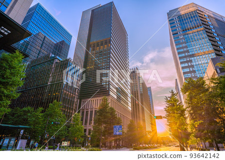 Tokyo cityscape in Japan Looking at the office buildings at the "Otemachi" intersection dyed in the setting sun = August 27 Tokyo cityscape in Japan Looking at the office buildings at the "Otemachi" intersection dyed in the setting sun = August 27 93642142