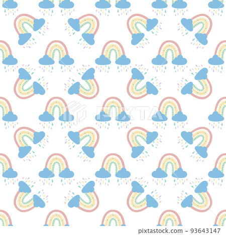 Rainbow with clouds and raindrops seamless pattern - Stock Illustration ...