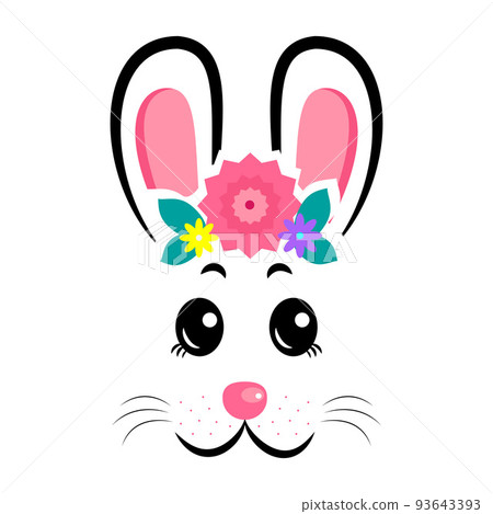 Kawaii bunny masks with pink ears and flowers Kawaii bunny masks with pink ears and flowers 93643393