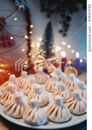 traditional georgian or armenian khinkali food with meat or cheese on christmas 93643598