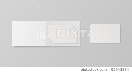 Vector 3d Realistic White Guest Room, Plastic Hotel Apartment Keycard, ID Card, Sale, Credit Card. Design Template with Paper Cover Case, Wallet for Mockup, Branding. Top View 93643884