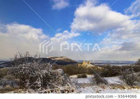 Palava winter landscape with Sirotci hradek ruins, Southern Moravia, Czech Republic Palava winter landscape with Sirotci hradek ruins, Southern Moravia, Czech Republic 93644066