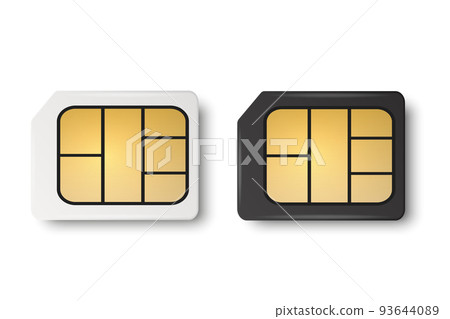 Vector 3d Realistic White and Black Plastic Micro Sim Card Template Set Isolated. Design Template of Micro Sim Card for Mockup, Branding. Top View Vector 3d Realistic White and Black Plastic Micro Sim Card Template Set Isolated. Design Template of Micro Sim Card for Mockup, Branding. Top View 93644089
