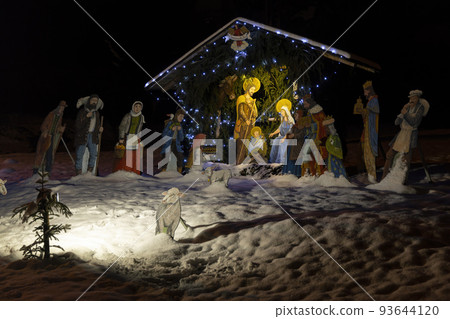 Christmas decoration outdoors covered with snow 93644120