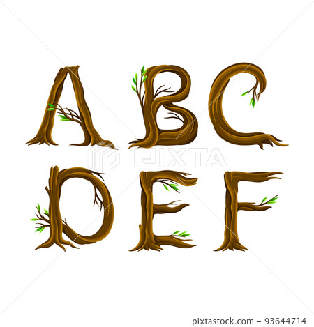 Forest Alphabet Arranged from Tree Trunk and Branches with Capital Letter Symbols Vector Set 93644714