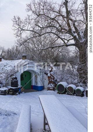 Group of typical outdoor wine cellars in Plze near Petrov, Southern Moravia, Czech Republic 93644752