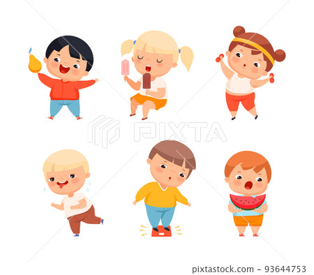 Little Kids with Overweight and Body Fat Engaged in Different Activity Vector Set Little Kids with Overweight and Body Fat Engaged in Different Activity Vector Set 93644753