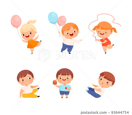 Little Kids with Overweight and Body Fat Engaged in Different Activity Vector Set Little Kids with Overweight and Body Fat Engaged in Different Activity Vector Set 93644754