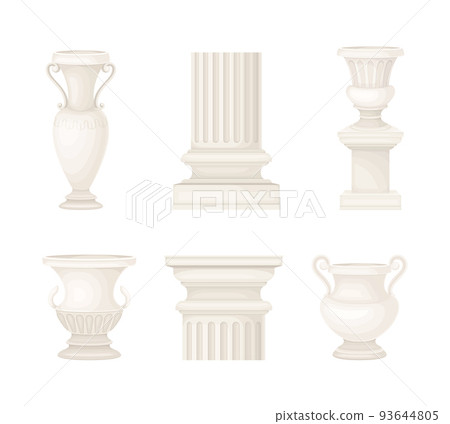 Antique Stone Column or Pillar and White Ceramic Vase in Ionic Style and Ancient Ornament Vector Set Antique Stone Column or Pillar and White Ceramic Vase in Ionic Style and Ancient Ornament Vector Set 93644805