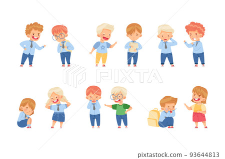 Angry Kids Bullying and Abusing the Weak Agemate Teasing and Laughing at Them Vector Set 93644813
