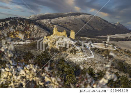 Palava winter landscape with Sirotci hradek ruins, Southern Moravia, Czech Republic 93644829