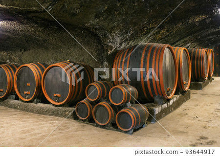 wine cellars with barrels near Eger, Hungary 93644917