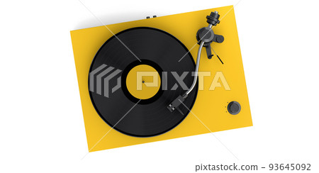Vinyl record player or DJ turntable with retro vinyl disk on white background. 93645092