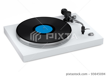 Vinyl record player or DJ turntable with retro vinyl disk on white background. 93645094