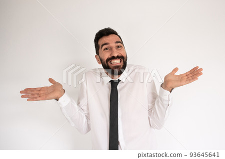Bearded man making I dont know gesture 93645641