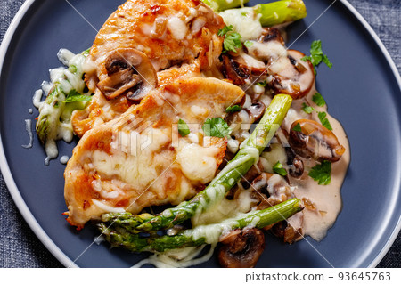 Chicken Madeira served on plate, top view Chicken Madeira served on plate, top view 93645763