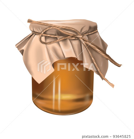 Watercolor jar with honey. Realistic illustration of a honey can 93645825