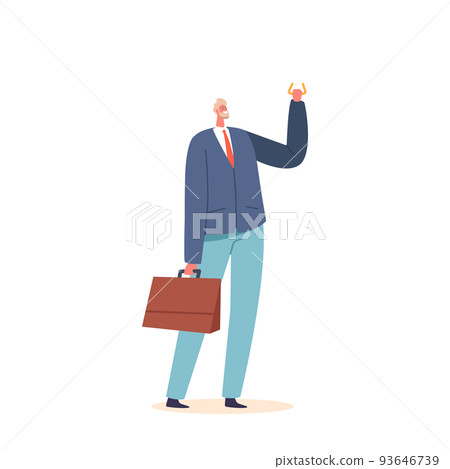 Business Man with Briefcase Holding Handle in Public Transport Isolated on White Background. Character Stand in Metro 93646739