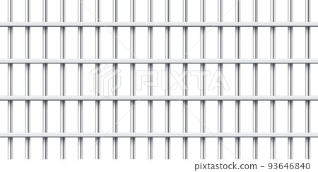 Realistic metal prison bars isolated on white background. Detailed jail cage, prison iron fence. Criminal background mockup. Creative vector illustration. 93646840