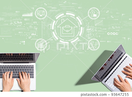 Telework theme with people working together 93647255