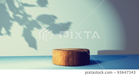 Autumn leaves with a round wooden podium - 3D Autumn leaves with a round wooden podium - 3D 93647343