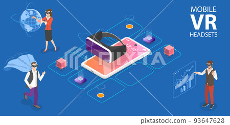 3D Isometric Flat Vector Conceptual Illustration of Mobile VR Headsets 3D Isometric Flat Vector Conceptual Illustration of Mobile VR Headsets 93647628