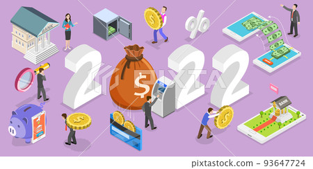 3D Isometric Flat Vector Conceptual Illustration of Banking And Financial Service Trends in New Year. 93647724