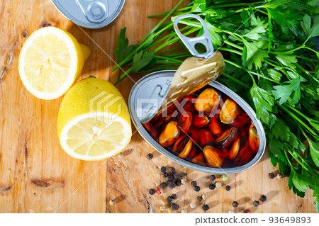 Deliciously pickled mussels with lemon and greens, nobody Deliciously pickled mussels with lemon and greens, nobody 93649893