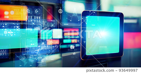Computer screens and digital data Horizontal visuals for banners and advertisements 93649997