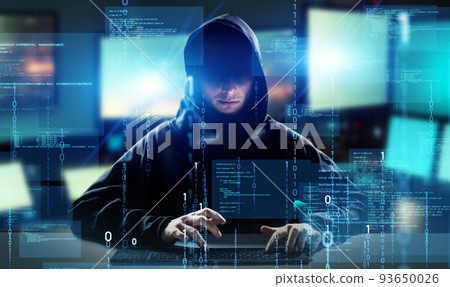 Hackers and monitor room horizontal visuals for banners and advertisements 93650026