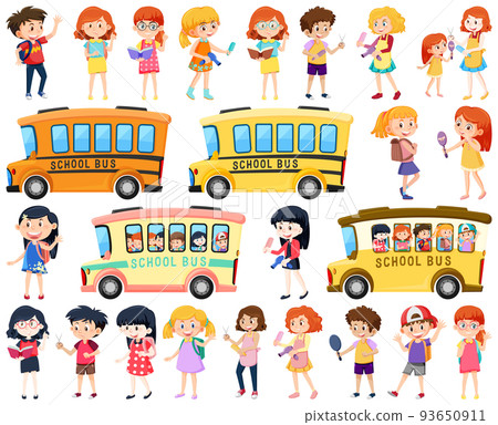 Set of cute school kids cartoon characters 93650911