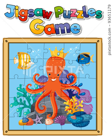 Sea animals photo jigsaw puzzle game template Sea animals photo jigsaw puzzle game template 93651179