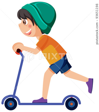 Boy on kick scooter cartoon character 93651198